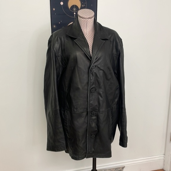 Wilson Leather Button-Up Coat Jacket Long Sleeve Size L Black - Picture 1 of 5